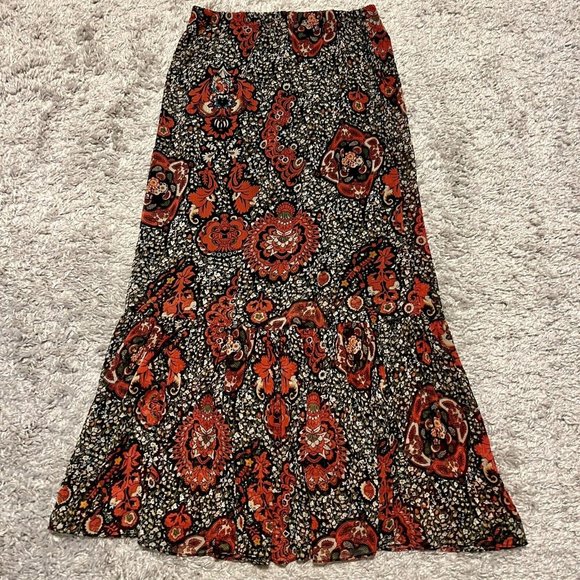 Rue 21 Black Red Floral Elastic Waist Grunge Fairy Cottagecore Maxi Skirt sz L - Picture 1 of 3